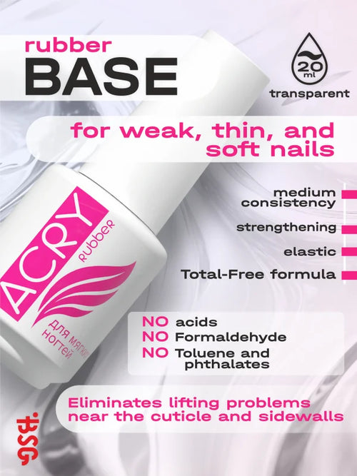 BSG ACRY Rubber Weak Nails Base 20 ml — Clear