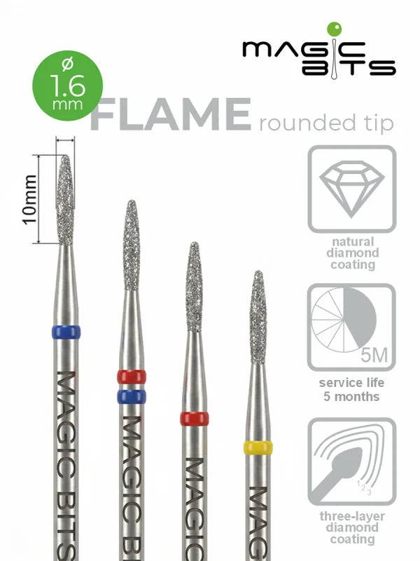 MAGIC BITS Flame Nail Bit 1.6mm (ROUND END)