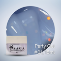 SAGA Professional Party Gel #01, 15ml on a light blue background