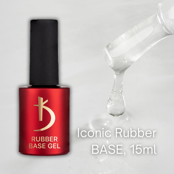 KODI Iconic Clear Rubber Base Gel, 12ml/15ml/30ml, perfect for a smooth manicure with easy refill options.
