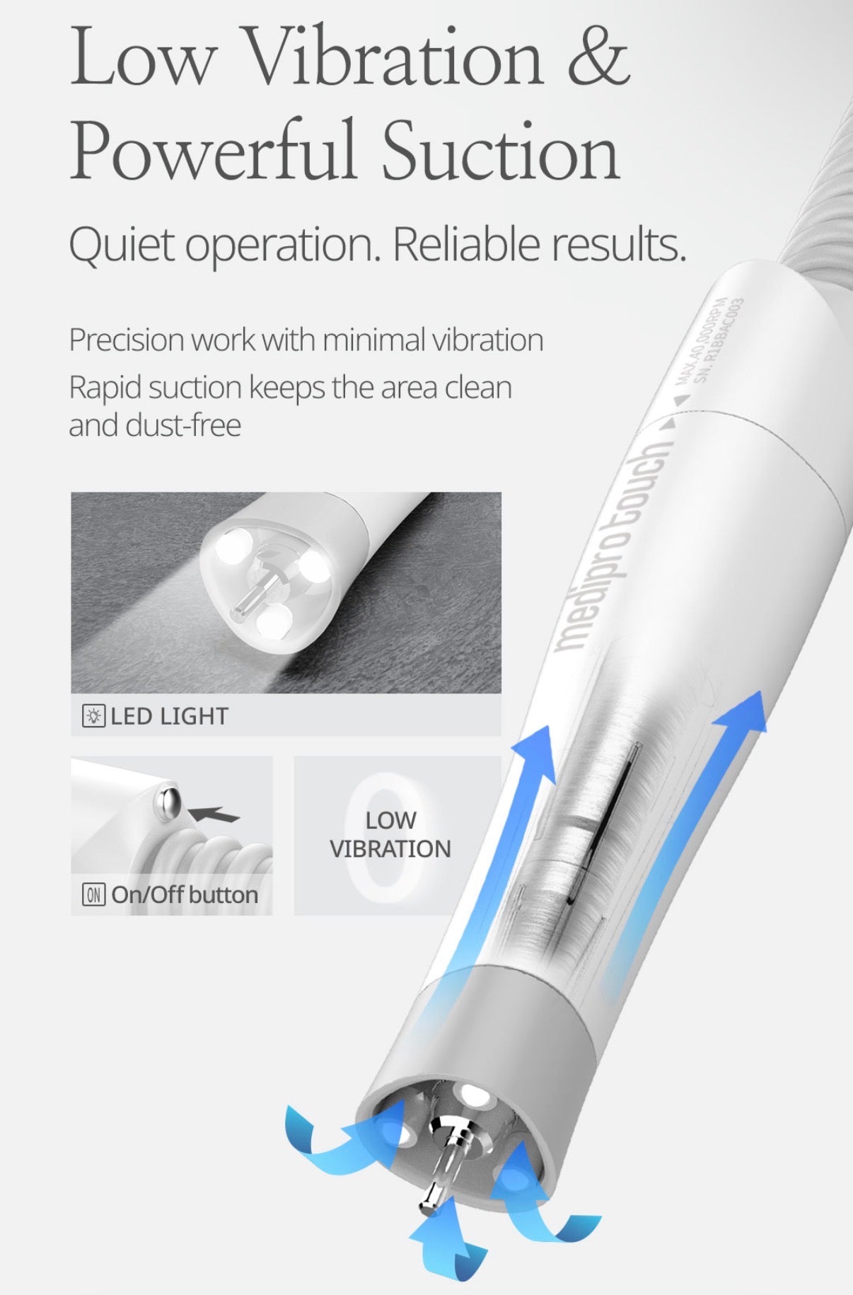 Saeshin Medi Pro Touch LED Vacuum Drill Set, 40k RPM
