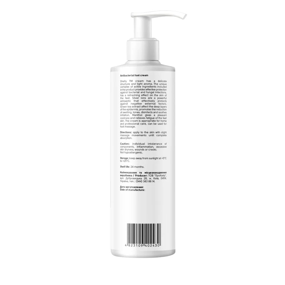 Shelly Antibacterial Foot Cream with Silver Ions, Green Tea Extract & Menthol, 250 ml