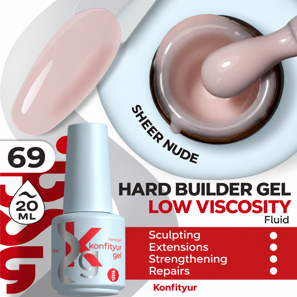 BSG KONFITYUR Hard Builder Gel Low Viscosity 20 ml — 69 Translucent Rose Beige, English product card