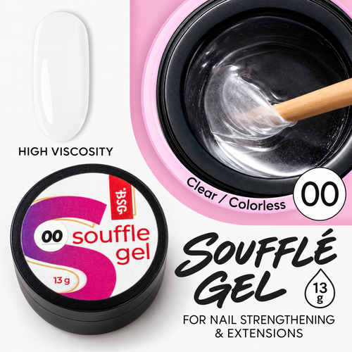 BSG Soufflé Hard Builder Gel 00 Transparent colorless, 13 g — square English product card