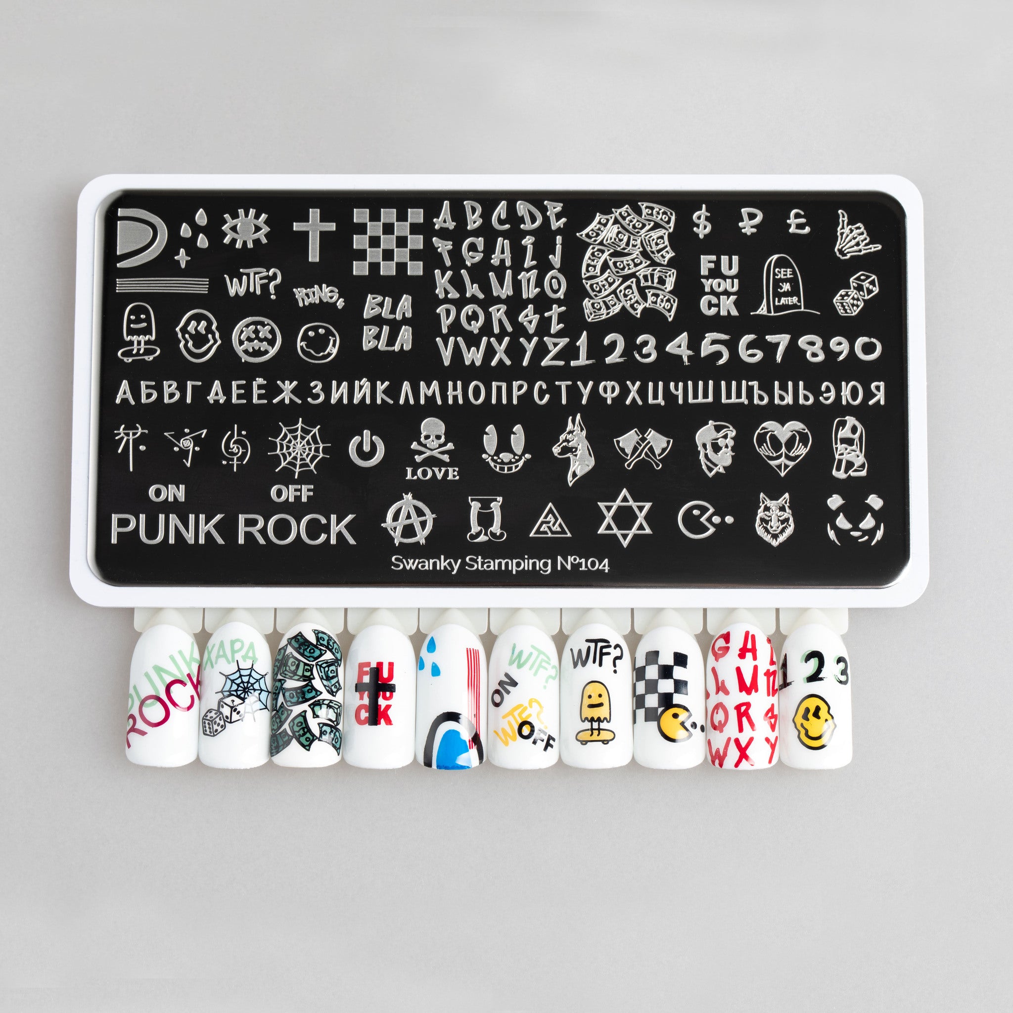 Swanky stamping plate, #104 "Punk Rock"