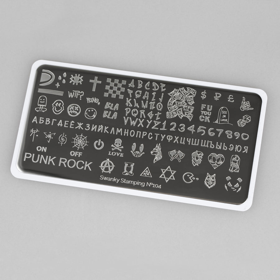 Swanky stamping plate, #104 "Punk Rock"