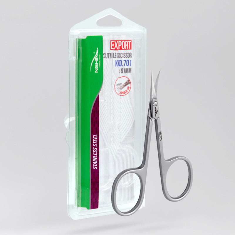 NGHIA KD-701 cuticle scissors — product and packaging