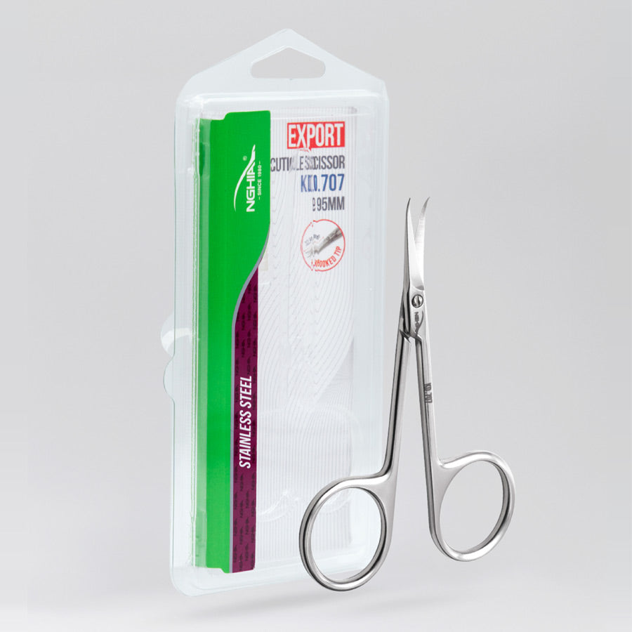 NGHIA KD-707 cuticle scissors — product and packaging