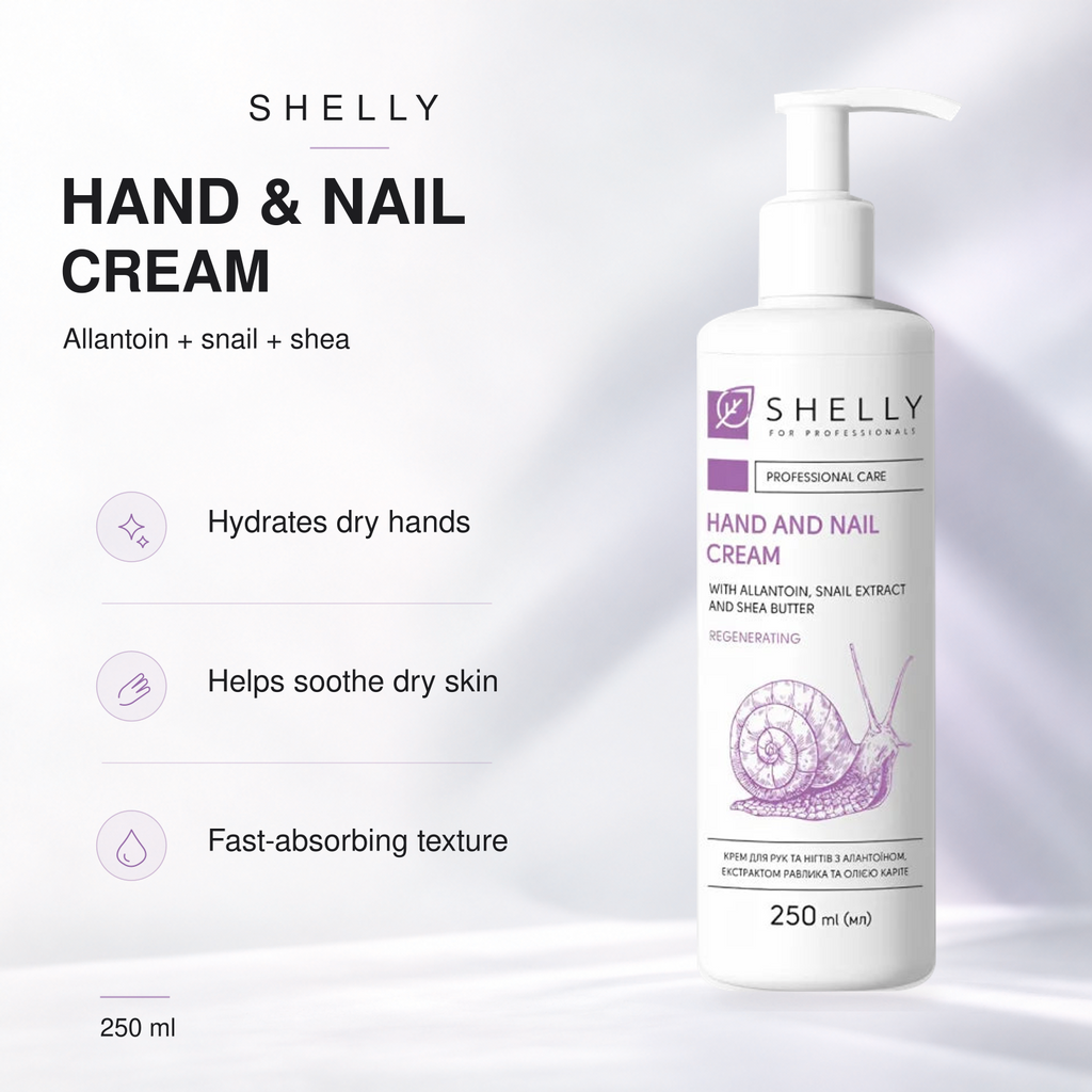 Shelly Hand & Nail Cream with Allantoin, Snail Extract & Shea Butter, 250 ml — product features