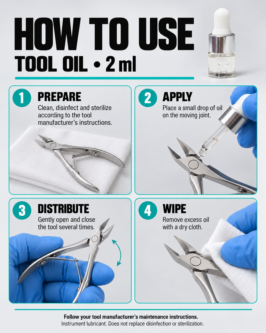 How to use tool oil: prepare, apply to the joint, distribute, and wipe excess oil